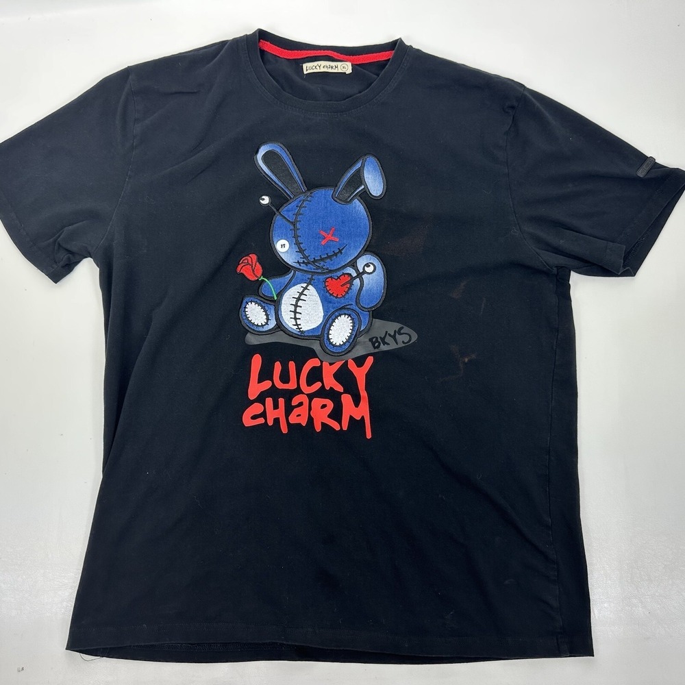BKYS Shirt Mens XL Embroidered Lucky Charm Bunny Holding Rose Cotton